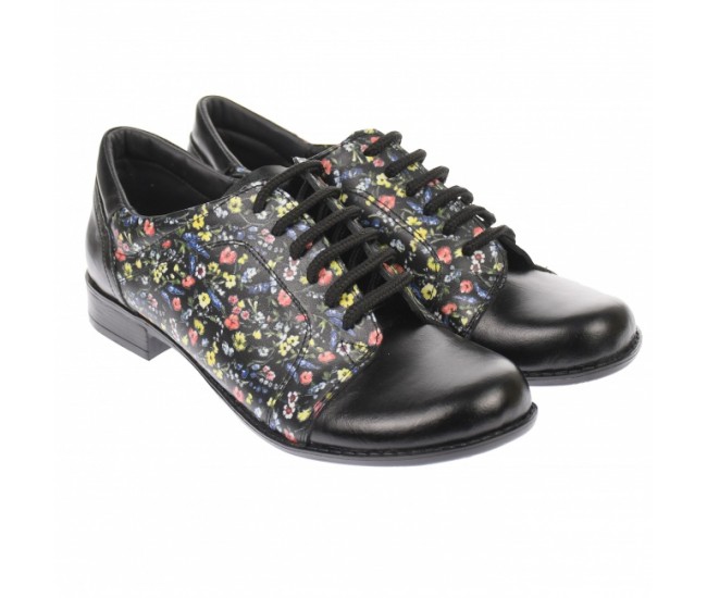 Pantofi dama, casual, din piele naturala , negri cu imprimeu floral - P53NFLOR Pantofi dama, casual, din piele naturala , negri cu imprimeu floral - P53NFLOR