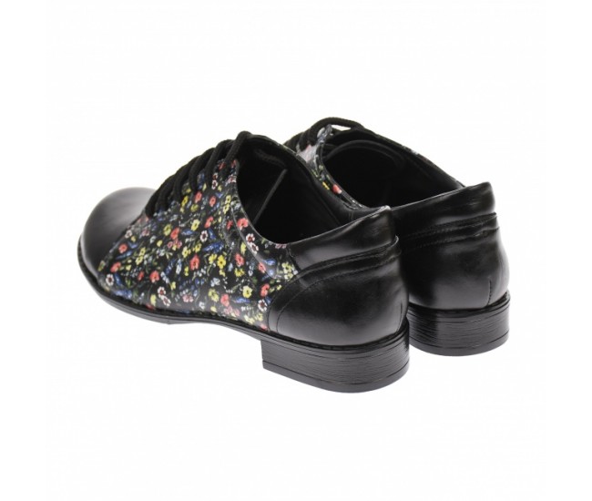 Pantofi dama, casual, din piele naturala , negri cu imprimeu floral - P53NFLOR Pantofi dama, casual, din piele naturala , negri cu imprimeu floral - P53NFLOR