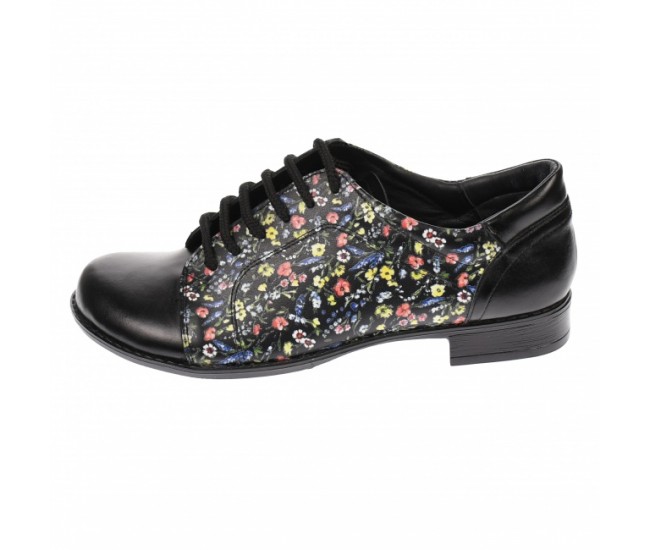 Pantofi dama, casual, din piele naturala , negri cu imprimeu floral - P53NFLOR Pantofi dama, casual, din piele naturala , negri cu imprimeu floral - P53NFLOR