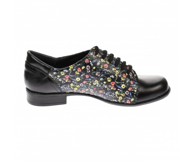 Pantofi dama, casual, din piele naturala , negri cu imprimeu floral - P53NFLOR Pantofi dama, casual, din piele naturala , negri cu imprimeu floral - P53NFLOR