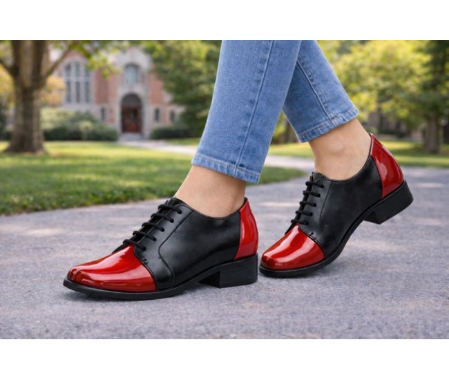  Pantofi dama negri din piele naturala cu rosu lac – stil casual modern P53NRL