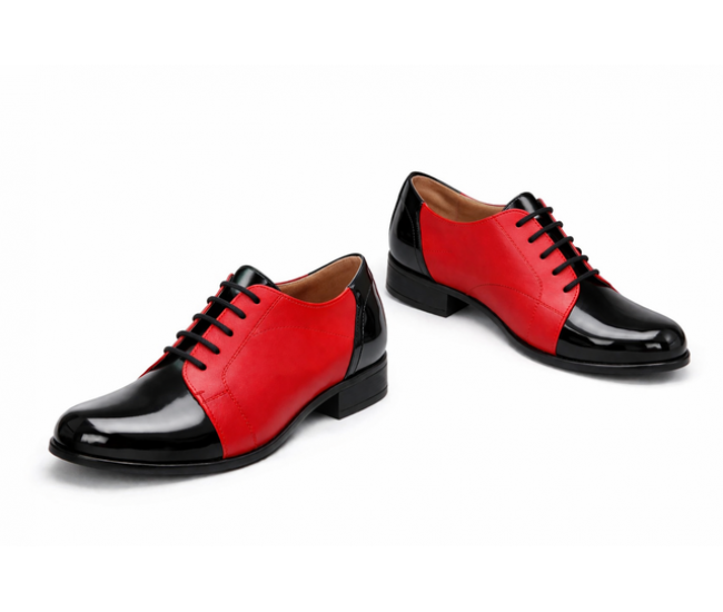  Pantofi dama rosii din piele naturala cu negru lac – stil casual modern P53RNL