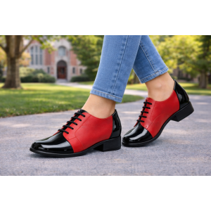  Pantofi dama rosii din piele naturala cu negru lac – stil casual modern P53RNL