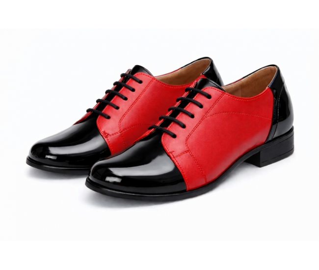  Pantofi dama rosii din piele naturala cu negru lac – stil casual modern P53RNL