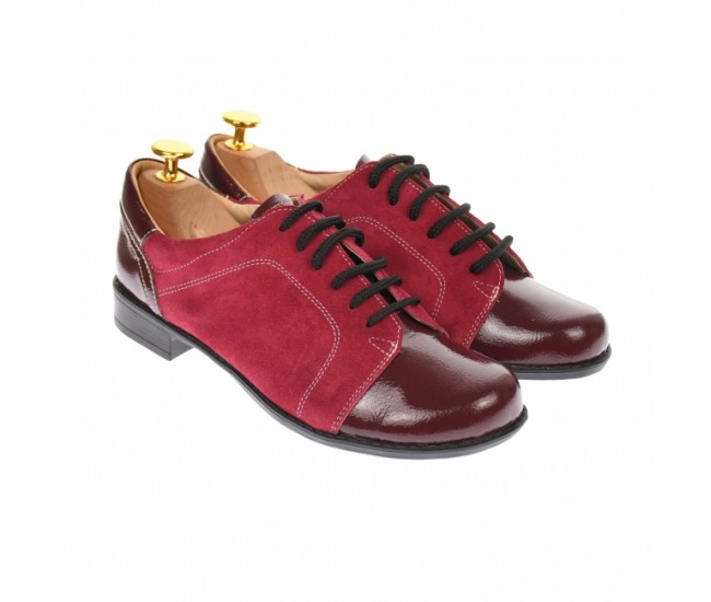 Pantofi dama casual, din piele naturala intorsa si lac, culoare visiniu - P53VELV Pantofi dama casual, din piele naturala intorsa si lac, culoare visiniu - P53VELV