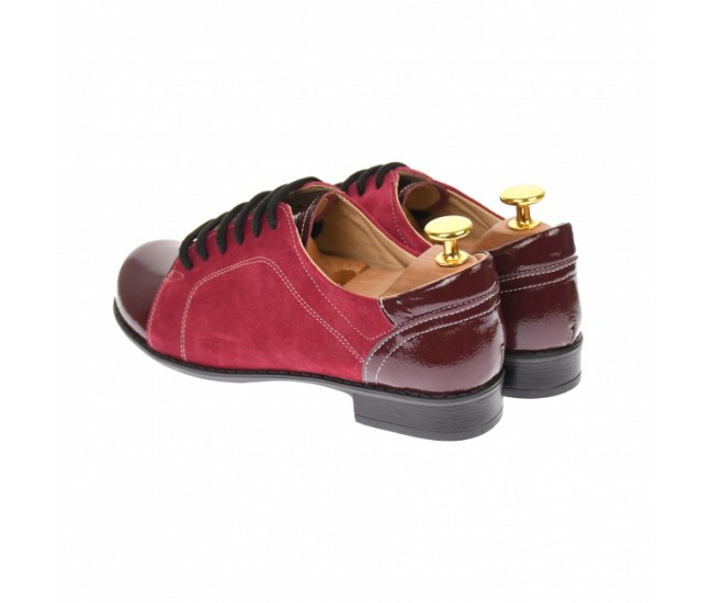 Pantofi dama casual, din piele naturala intorsa si lac, culoare visiniu - P53VELV Pantofi dama casual, din piele naturala intorsa si lac, culoare visiniu - P53VELV