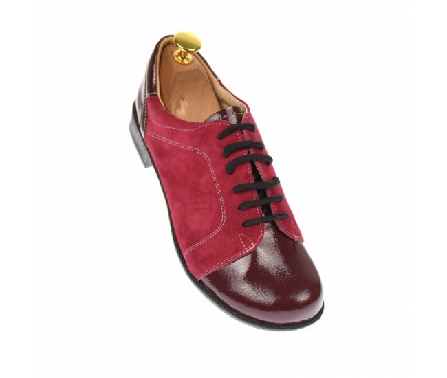 Pantofi dama casual, din piele naturala intorsa si lac, culoare visiniu - P53VELV Pantofi dama casual, din piele naturala intorsa si lac, culoare visiniu - P53VELV
