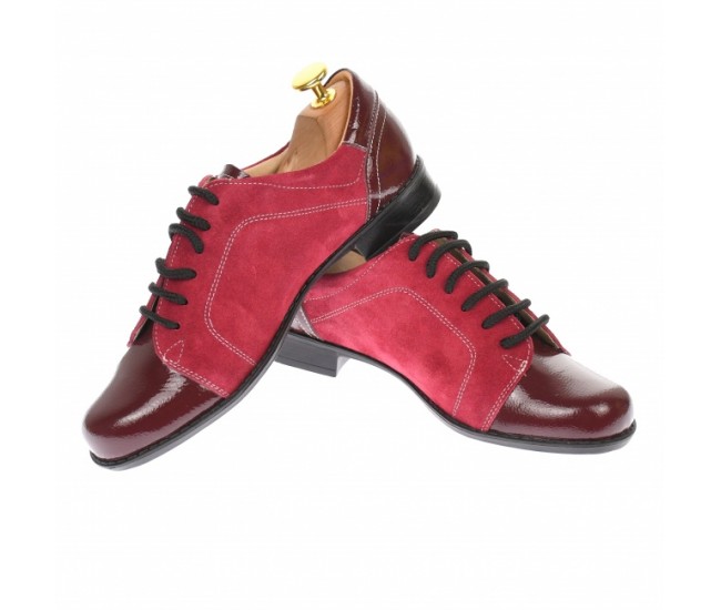 Pantofi dama casual, din piele naturala intorsa si lac, culoare visiniu - P53VELV Pantofi dama casual, din piele naturala intorsa si lac, culoare visiniu - P53VELV