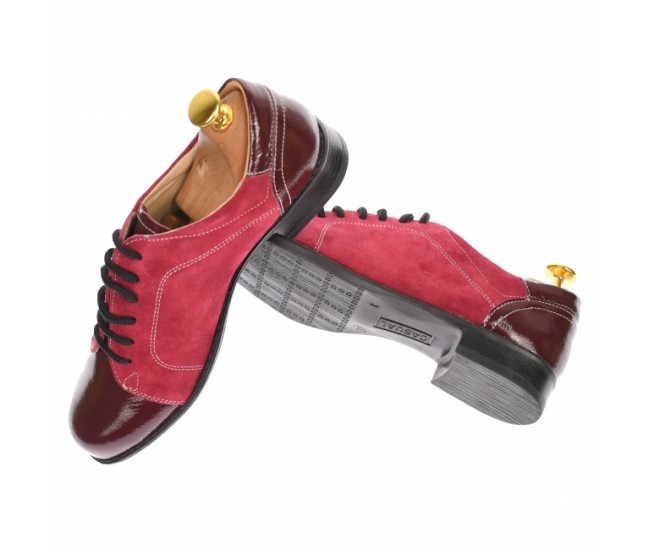 Pantofi dama casual, din piele naturala intorsa si lac, culoare visiniu - P53VELV Pantofi dama casual, din piele naturala intorsa si lac, culoare visiniu - P53VELV