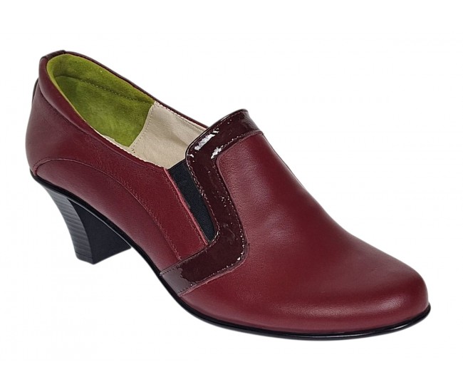 Pantofi de dama eleganti din piele naturala grena cu toc de 5 cm P72VIS