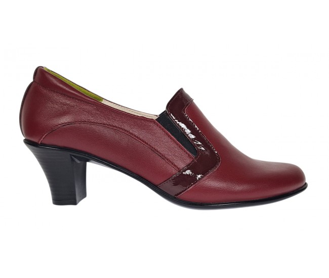 Pantofi de dama eleganti din piele naturala grena cu toc de 5 cm P72VIS