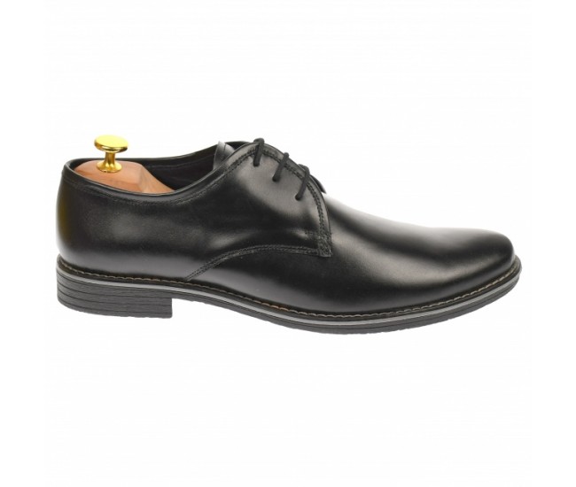 Pantofi barbati, casual, din piele naturala box, negru -  P80NBOX