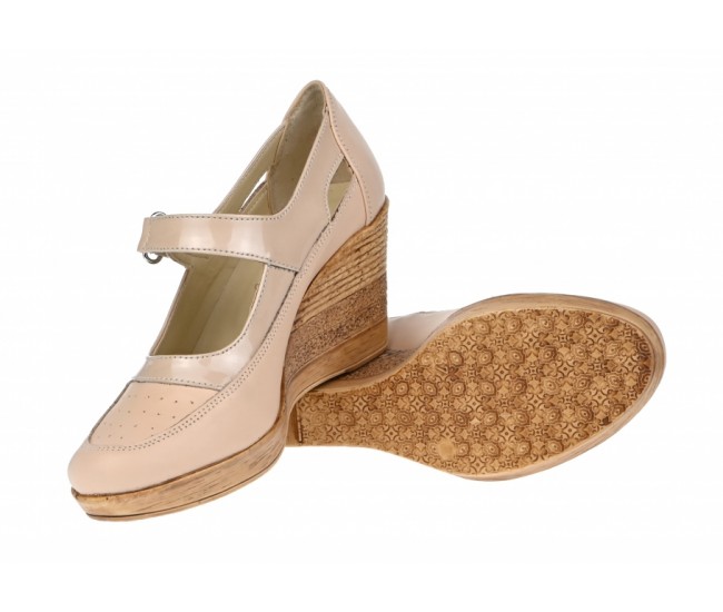 Pantofi dama cu platforma din piele naturala, foarte comozi - P9154BEJ
