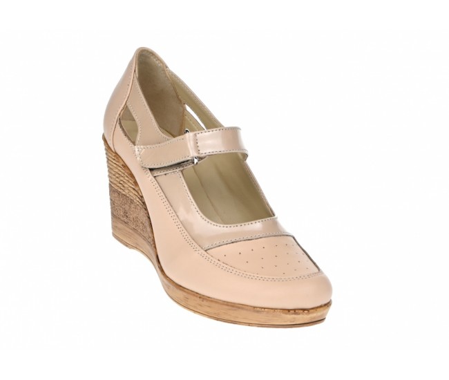 Pantofi dama cu platforma din piele naturala, foarte comozi - P9154BEJ