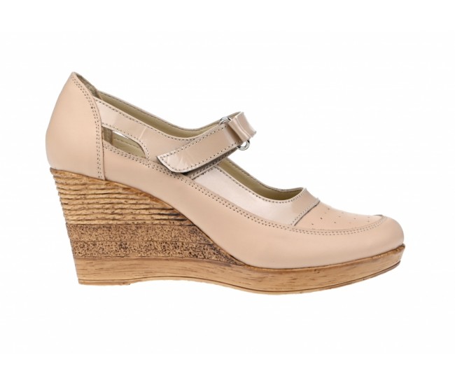Pantofi dama cu platforma din piele naturala, foarte comozi - P9154BEJ