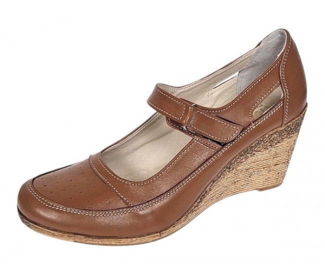 Pantofi dama cu platforma din piele naturala maro box P9154MBOX1
