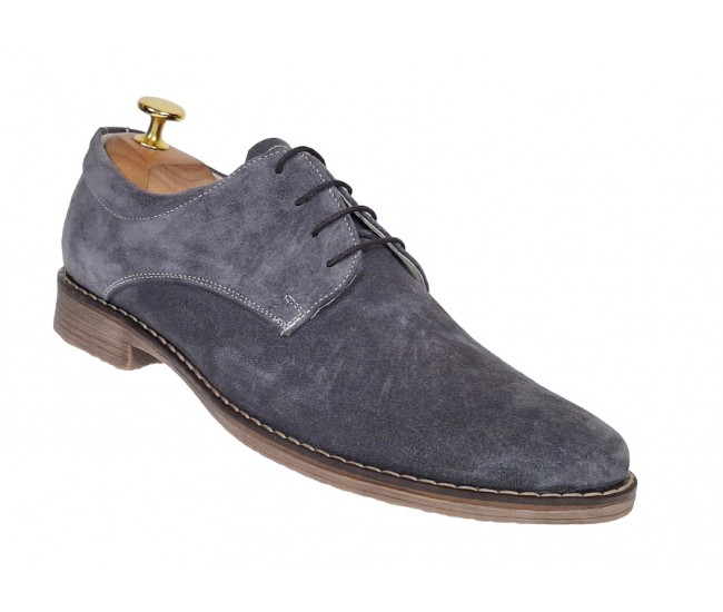 Pantofi barbati casual din piele naturala intoarsa gri, PAGRIVEL2