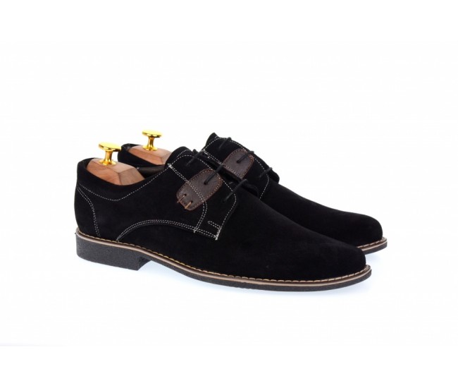 Pantofi barbati model casual-elegant din piele naturala intoarsa de culoare neagra - PANM