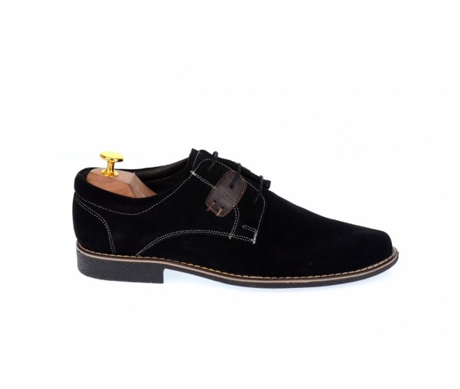 Pantofi barbati model casual-elegant din piele naturala intoarsa de culoare neagra - PANM