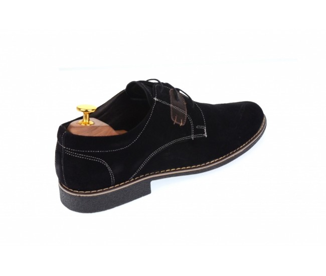 Pantofi barbati model casual-elegant din piele naturala intoarsa de culoare neagra - PANM