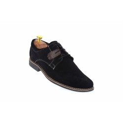 Pantofi barbati model casual-elegant din piele naturala intoarsa de culoare neagra - PANM
