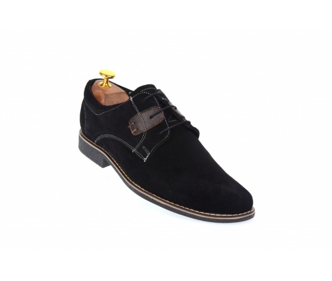 Pantofi barbati model casual-elegant din piele naturala intoarsa de culoare neagra - PANM