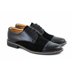 Pantofi barbati casual din piele naturala box, combinata cu piele intoarsa PANSN