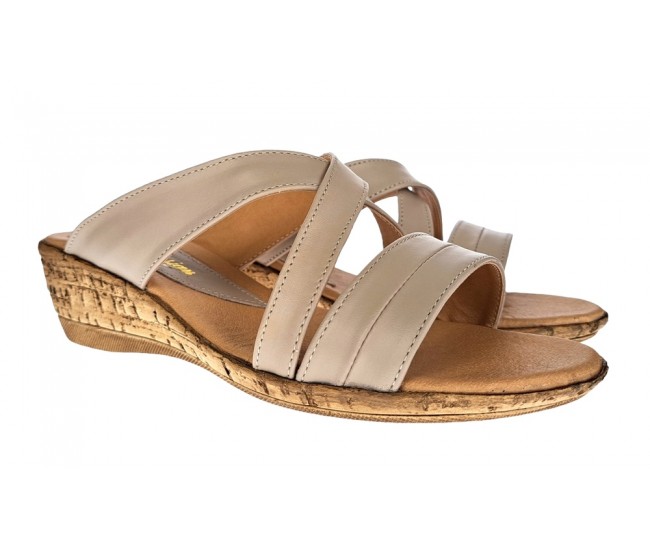 Papuci dama de vara cu platforme de 5 cm, din piele naturala, BEJ, PAP21BEJ