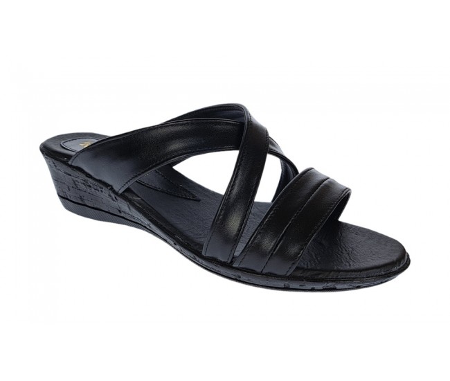 Papuci dama de vara cu platforme de 5 cm, din piele naturala, NEGRU, PAP21N