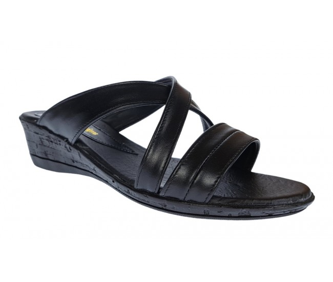 Papuci dama de vara cu platforme de 5 cm, din piele naturala, NEGRU, PAP21N