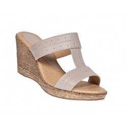 Papuci dama din piele naturala cu platforme de 7cm Bej PAP300BEJ