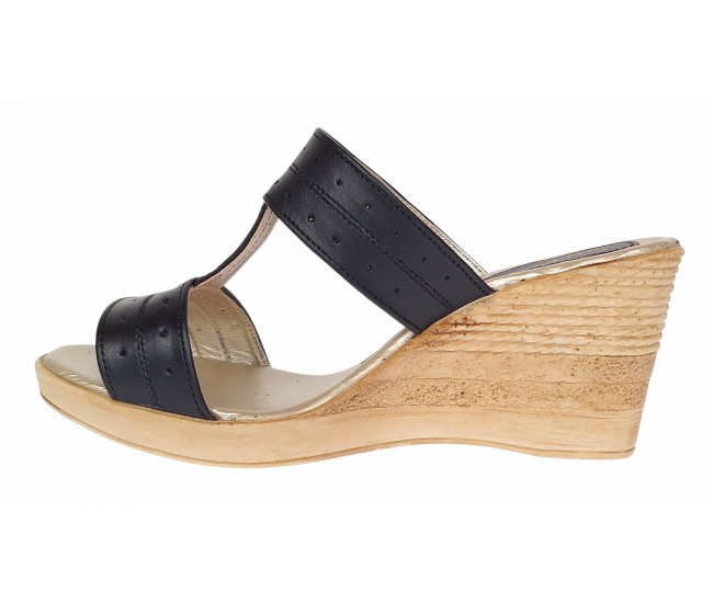 Papuci dama din piele naturala cu platforme de 7cm Negru PAP300NBOX