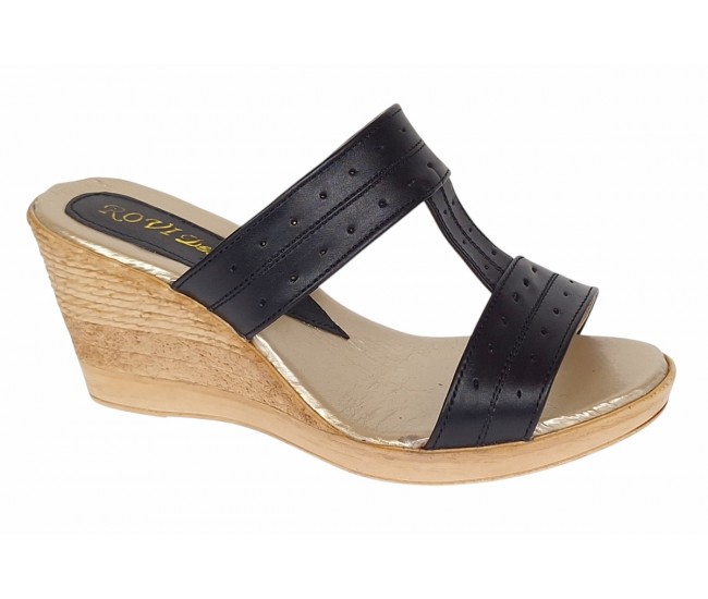 Papuci dama din piele naturala cu platforme de 7cm Negru PAP300NBOX