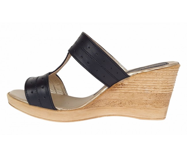 Papuci dama din piele naturala cu platforme de 7cm Negru PAP300NBOX
