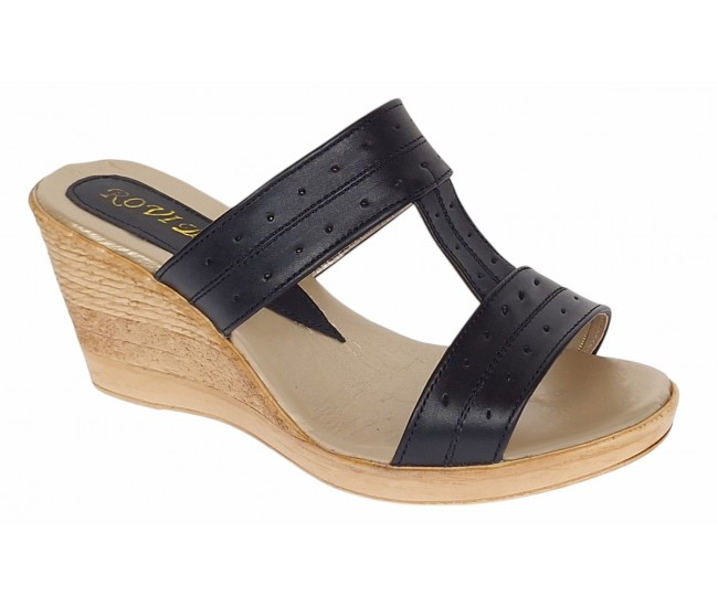 Papuci dama din piele naturala cu platforme de 7cm Negru PAP300NBOX