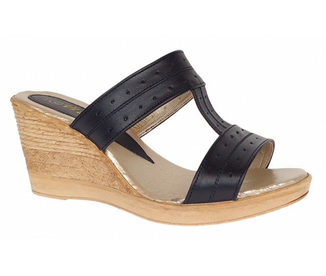 Papuci dama din piele naturala cu platforme de 7cm Negru PAP300NBOX