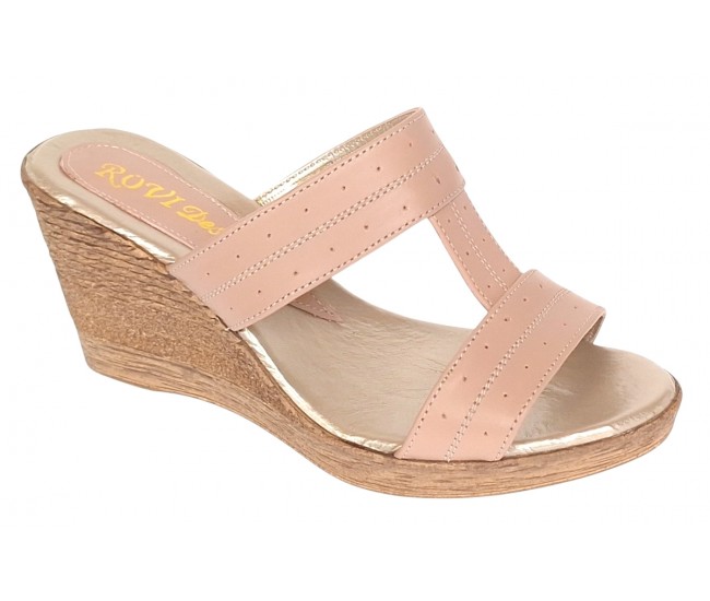 Papuci dama din piele naturala cu platforme de 7cm Nude PAP300NUD