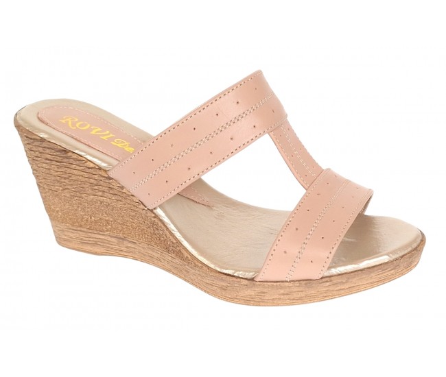 Papuci dama din piele naturala cu platforme de 7cm Nude PAP300NUD