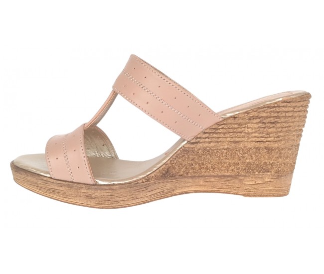 Papuci dama din piele naturala cu platforme de 7cm Nude PAP300NUD