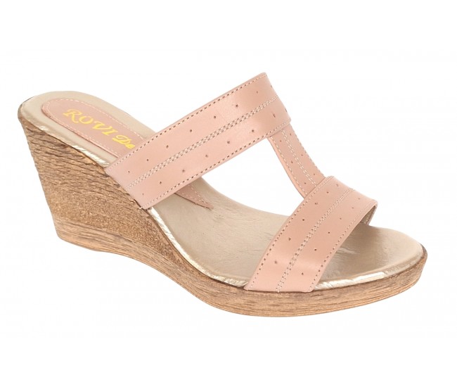 Papuci dama din piele naturala cu platforme de 7cm Nude PAP300NUD