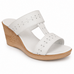 Papuci dama albi din piele naturala, cu platforma wedge perforata, comozi, usori deosebiti PAP46A
