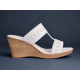 Papuci dama albi din piele naturala, cu platforma wedge perforata, comozi, usori deosebiti PAP46A