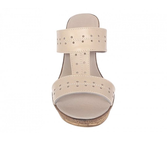 Papuci dama din piele naturala cu platforme de 8 cm Bej Box PAP46BB