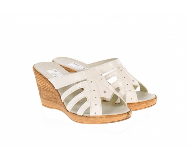Papuci dama de vara cu platforme de 7 cm, din piele naturala, ALB, BOX, PAP4ALB