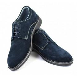 Pantofi barbati casual, eleganti din piele naturala intoarsa bleumarin - PAVELBLM