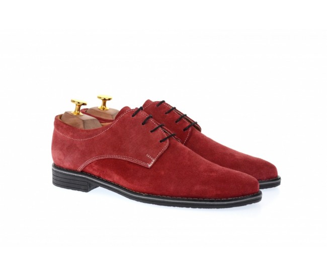 Pantofi barbati casual din piele naturala intoarsa, culoare bordo PAVELV