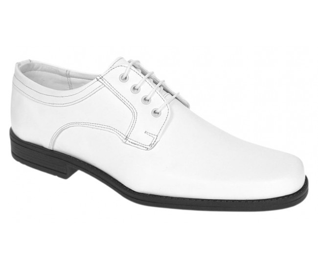 Pantofi barbati albi eleganti din piele naturala cu siret PB2265M