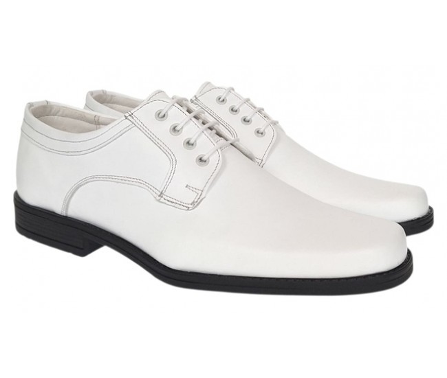 Pantofi barbati albi eleganti din piele naturala cu siret PB2265M