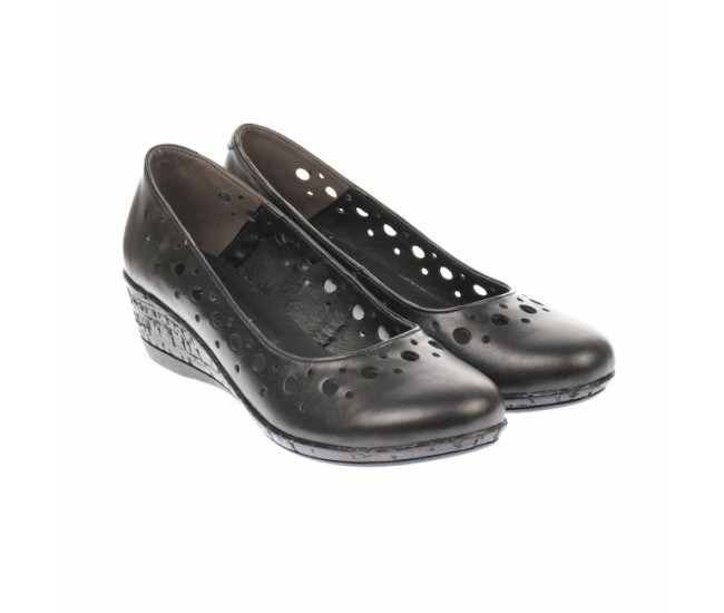 Pantofi dama, casual, din piele naturala negru box, cu platforma de 5 cm - MALTAN