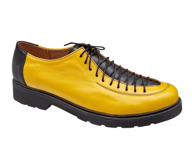 Pantofi casual dama din piele naturala - Model Galben cu Negru PDGINAG
